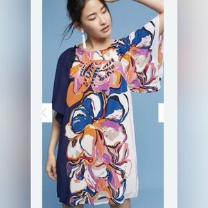 Anthropologie Floral Mini Dress - Blue, Pink, White